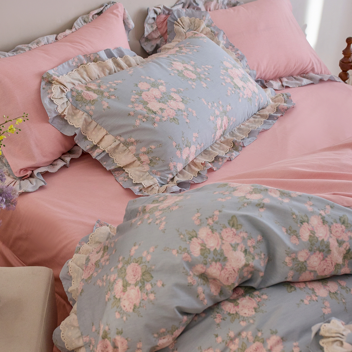 91家纺网 家纺一手货源 找家纺 清雅福 2025春夏新品全棉13372法式双层花边系列四件套 安妮公主兰