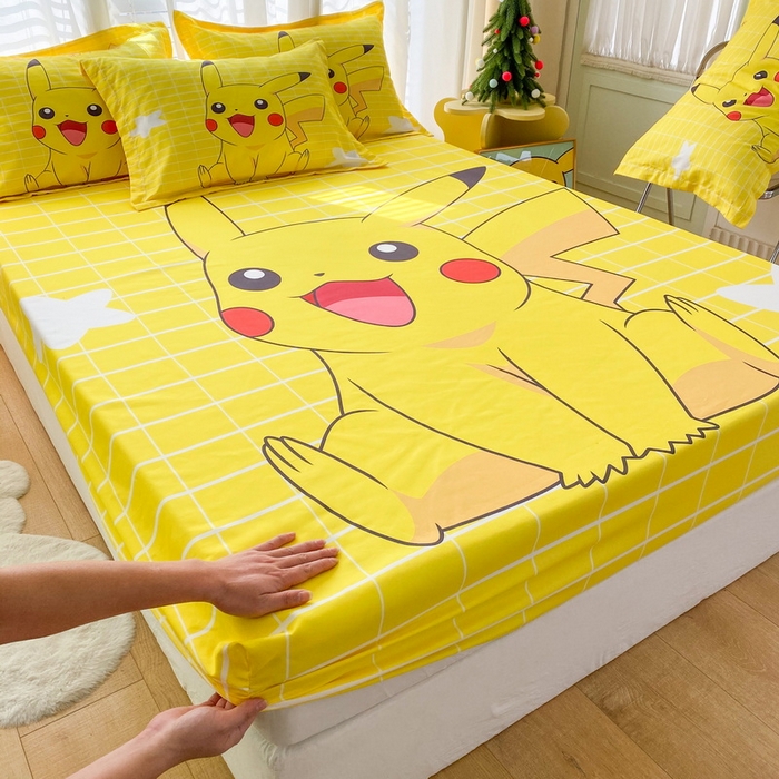 91家纺网 家纺一手货源 找家纺 一电 2024新款卡通床单床笠棕垫床套防尘罩席床垫保护套卡通儿童上下床床单床笠-第二批 网红皮卡丘