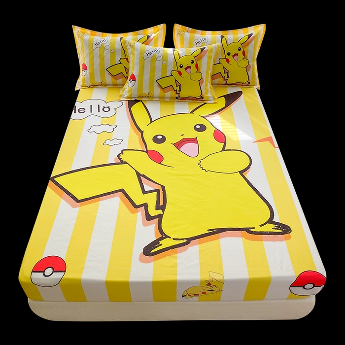 91家纺网 家纺一手货源 找家纺 一电 2024新款卡通床单床笠棕垫床套防尘罩席床垫保护套卡通儿童上下床床单床笠-第二批 开心皮卡丘