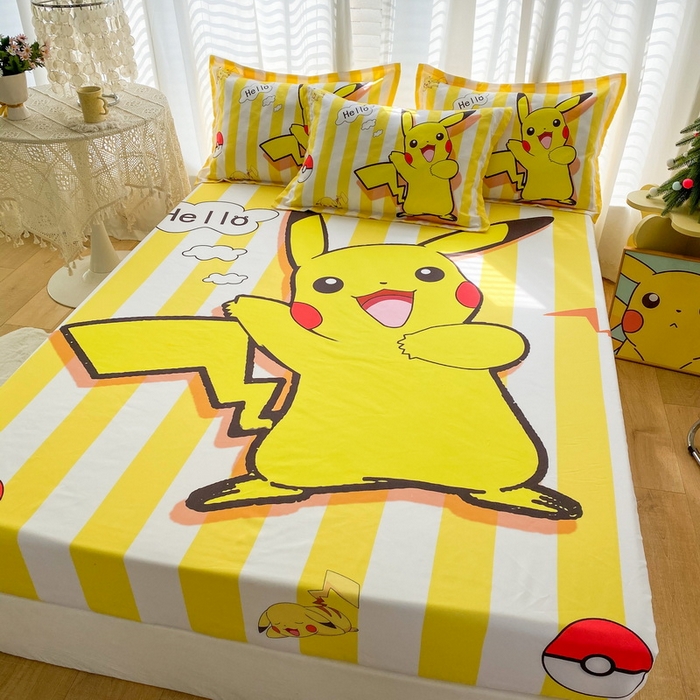 91家纺网 家纺一手货源 找家纺 一电 2024新款卡通床单床笠棕垫床套防尘罩席床垫保护套卡通儿童上下床床单床笠-第二批 开心皮卡丘