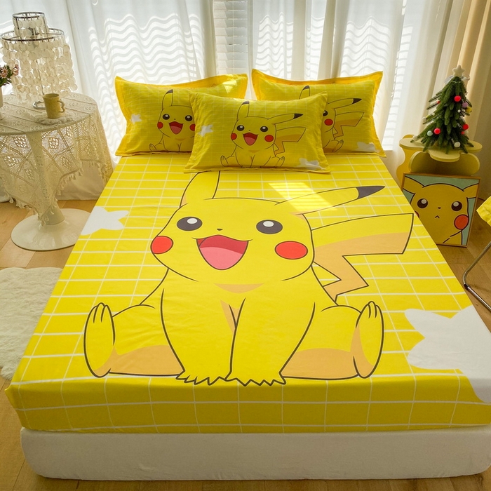 91家纺网 家纺一手货源 找家纺 一电 2024新款卡通床单床笠棕垫床套防尘罩席床垫保护套卡通儿童上下床床单床笠-第二批 网红皮卡丘
