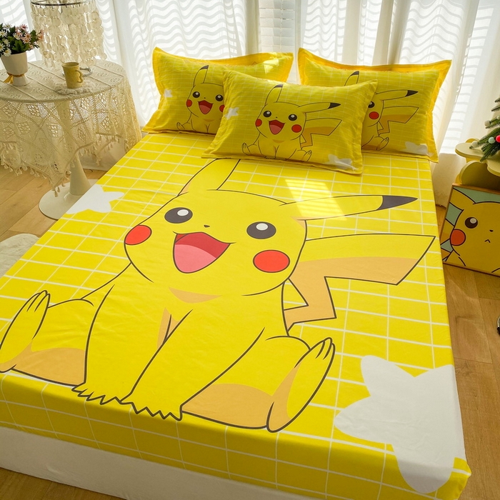 91家纺网 家纺一手货源 找家纺 一电 2024新款卡通床单床笠棕垫床套防尘罩席床垫保护套卡通儿童上下床床单床笠-第二批 网红皮卡丘