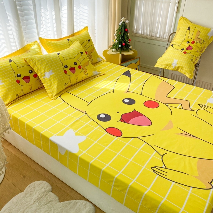 91家纺网 家纺一手货源 找家纺 一电 2024新款卡通床单床笠棕垫床套防尘罩席床垫保护套卡通儿童上下床床单床笠-第二批 网红皮卡丘