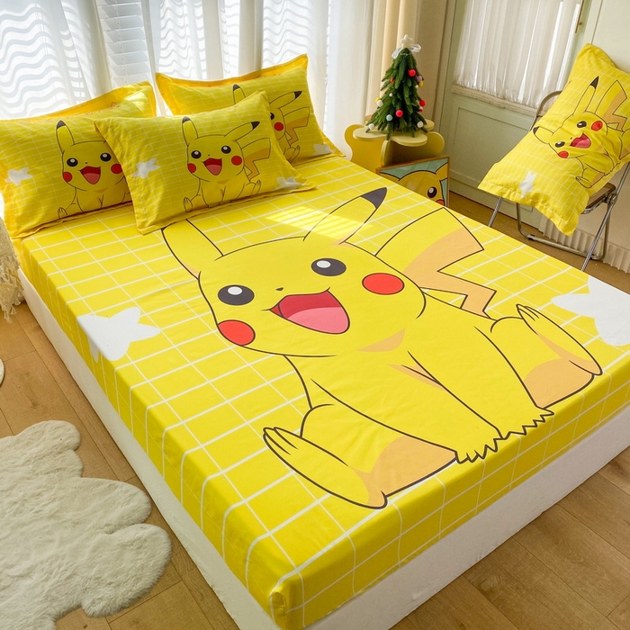 91家纺网 家纺一手货源 找家纺 一电 2024新款卡通床单床笠棕垫床套防尘罩席床垫保护套卡通儿童上下床床单床笠-第二批 网红皮卡丘