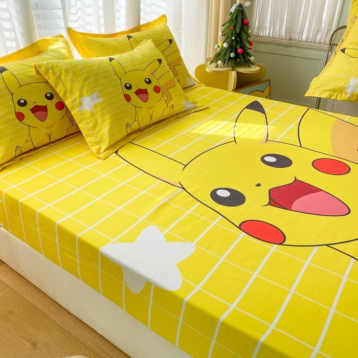 91家纺网 家纺一手货源 找家纺 一电 2024新款卡通床单床笠棕垫床套防尘罩席床垫保护套卡通儿童上下床床单床笠-第二批 网红皮卡丘