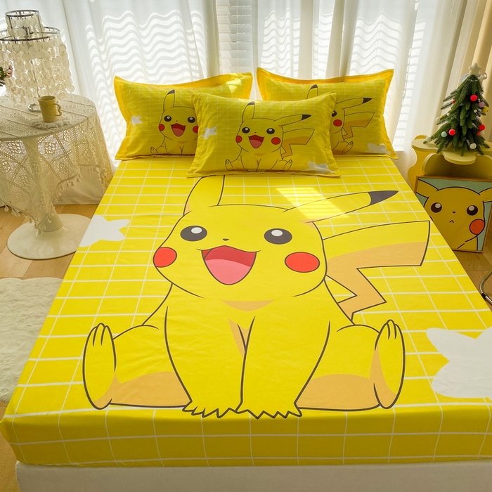 91家纺网 家纺一手货源 找家纺 一电 2024新款卡通床单床笠棕垫床套防尘罩席床垫保护套卡通儿童上下床床单床笠-第二批 网红皮卡丘