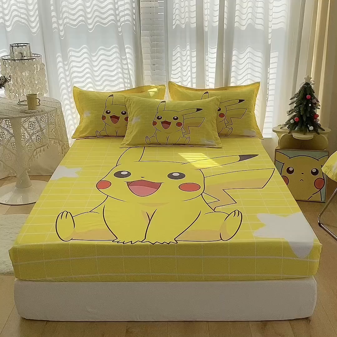 91家纺网 家纺一手货源 找家纺 一电 2024新款卡通床单床笠棕垫床套防尘罩席床垫保护套卡通儿童上下床床单床笠-第二批 网红皮卡丘