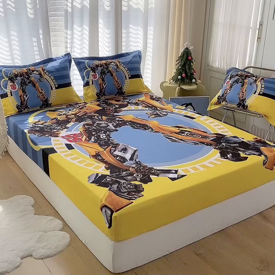 91家纺网 家纺一手货源 找家纺 一电 2024新款卡通床单床笠棕垫床套防尘罩席床垫保护套卡通儿童上下床床单床笠-第二批 黄蜂机器人