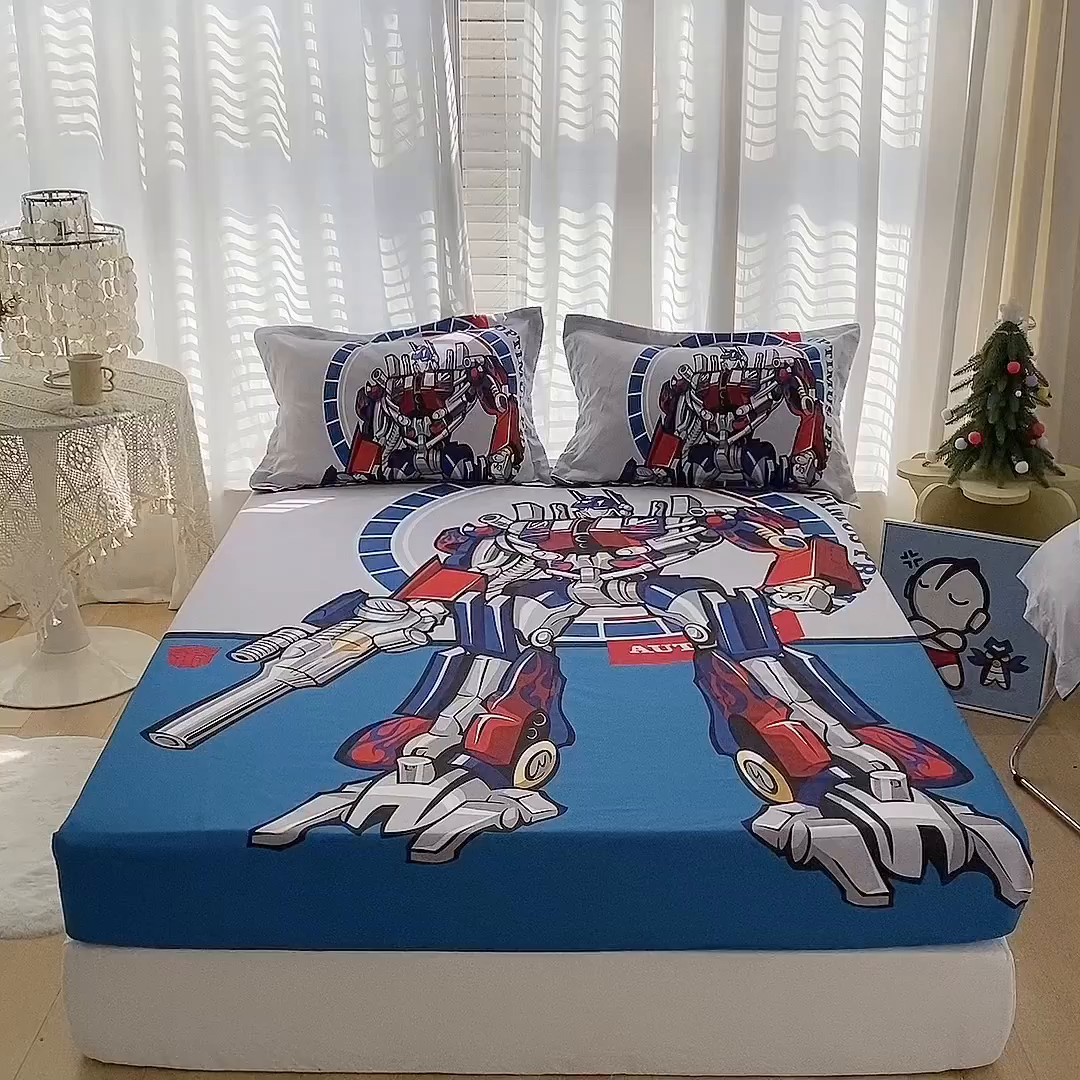 91家纺网 家纺一手货源 找家纺 一电 2024新款卡通床单床笠棕垫床套防尘罩席床垫保护套卡通儿童上下床床单床笠-第二批 圈圈机器人