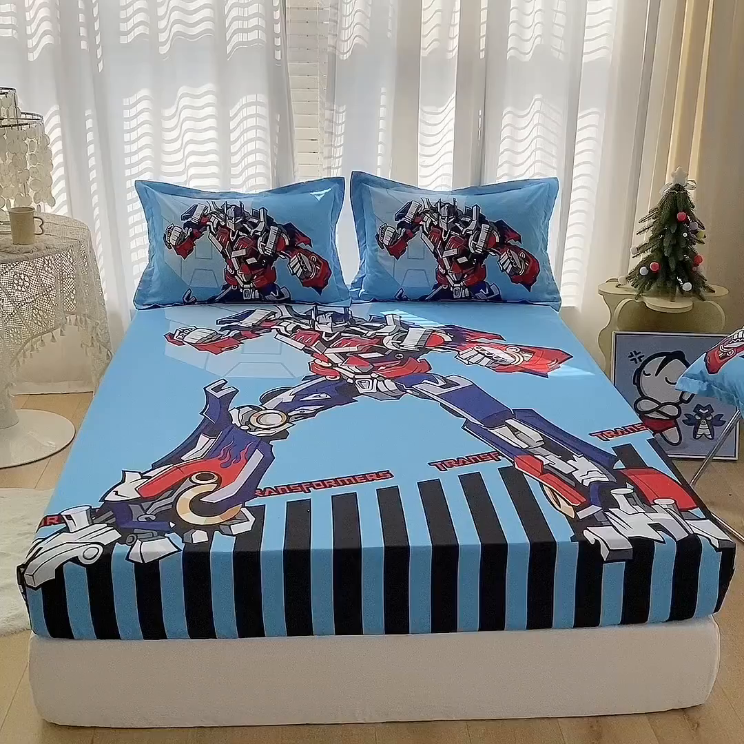 91家纺网 家纺一手货源 找家纺 一电 2024新款卡通床单床笠棕垫床套防尘罩席床垫保护套卡通儿童上下床床单床笠-第二批 机器人