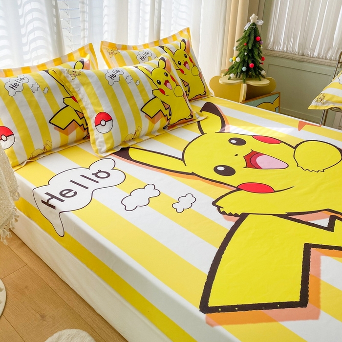 91家纺网 家纺一手货源 找家纺 一电 2024新款卡通床单床笠棕垫床套防尘罩席床垫保护套卡通儿童上下床床单床笠-第二批 开心皮卡丘