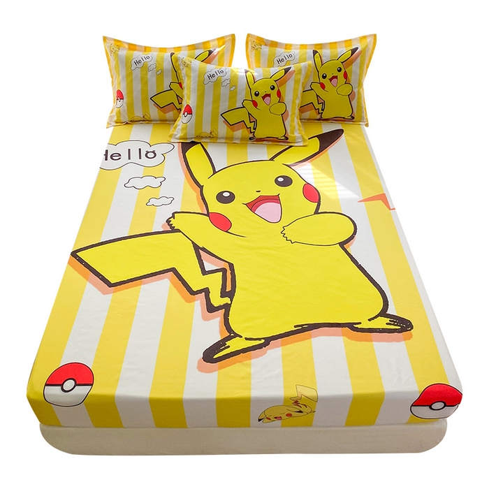 91家纺网 家纺一手货源 找家纺 一电 2024新款卡通床单床笠棕垫床套防尘罩席床垫保护套卡通儿童上下床床单床笠-第二批 开心皮卡丘