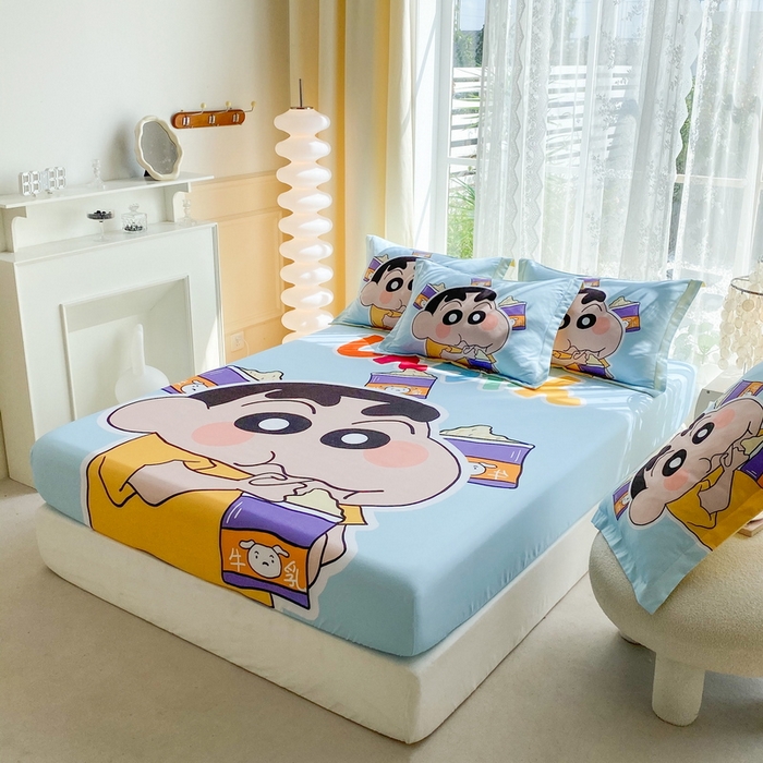 91家纺网 家纺一手货源 找家纺 一电 2024新款卡通床单床笠棕垫床套防尘罩席床垫保护套卡通儿童上下床床单床笠-第三批 奶茶小新