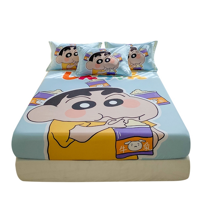 91家纺网 家纺一手货源 找家纺 一电 2024新款卡通床单床笠棕垫床套防尘罩席床垫保护套卡通儿童上下床床单床笠-第三批 奶茶小新