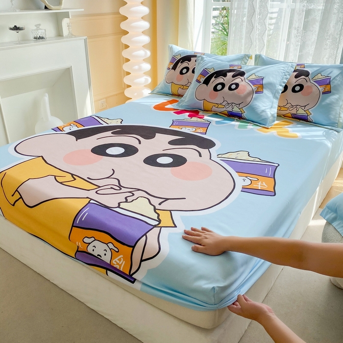 一电 2024新款卡通床单床笠棕垫床套防尘罩席床垫保护套卡通儿童上下床床单床笠-第三批 奶茶小新