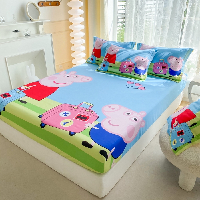 91家纺网 家纺一手货源 找家纺 一电 2024新款卡通床单床笠棕垫床套防尘罩席床垫保护套卡通儿童上下床床单床笠-第三批 旅行佩奇