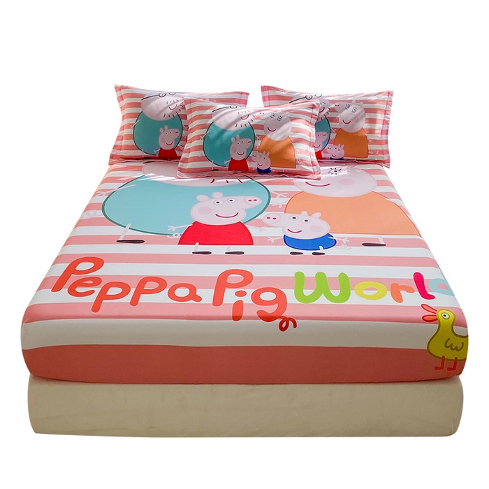 91家纺网 家纺一手货源 找家纺 一电 2024新款卡通床单床笠棕垫床套防尘罩席床垫保护套卡通儿童上下床床单床笠-第三批 佩奇一家人