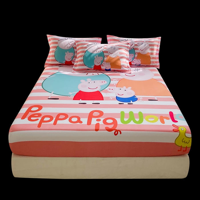 91家纺网 家纺一手货源 找家纺 一电 2024新款卡通床单床笠棕垫床套防尘罩席床垫保护套卡通儿童上下床床单床笠-第三批 佩奇一家人