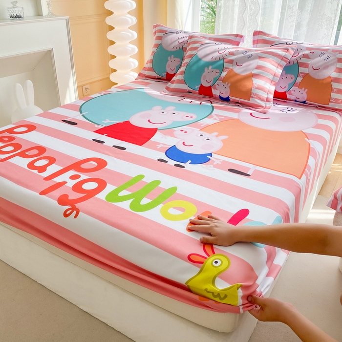 一电 2024新款卡通床单床笠棕垫床套防尘罩席床垫保护套卡通儿童上下床床单床笠-第三批 佩奇一家人