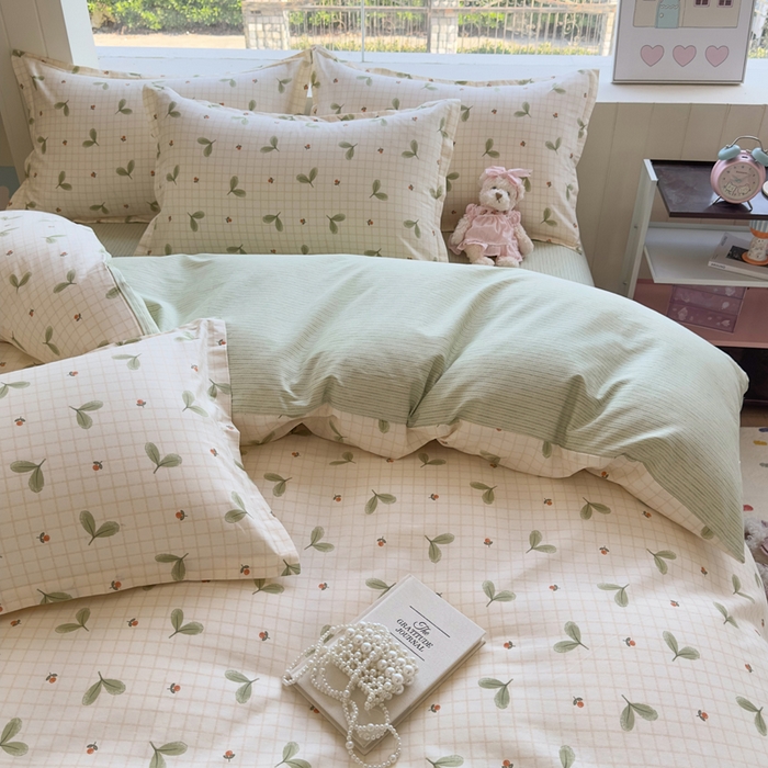 91家纺网 家纺一手货源 找家纺 鑫宇 2025新款全棉纯棉13372小清新印花四件套 春芽小月