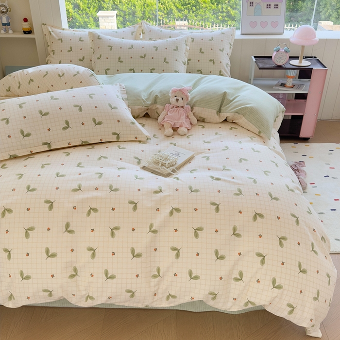 91家纺网 家纺一手货源 找家纺 鑫宇 2025新款全棉纯棉13372小清新印花四件套 春芽小月