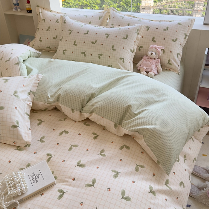 91家纺网 家纺一手货源 找家纺 鑫宇 2025新款全棉纯棉13372小清新印花四件套 春芽小月