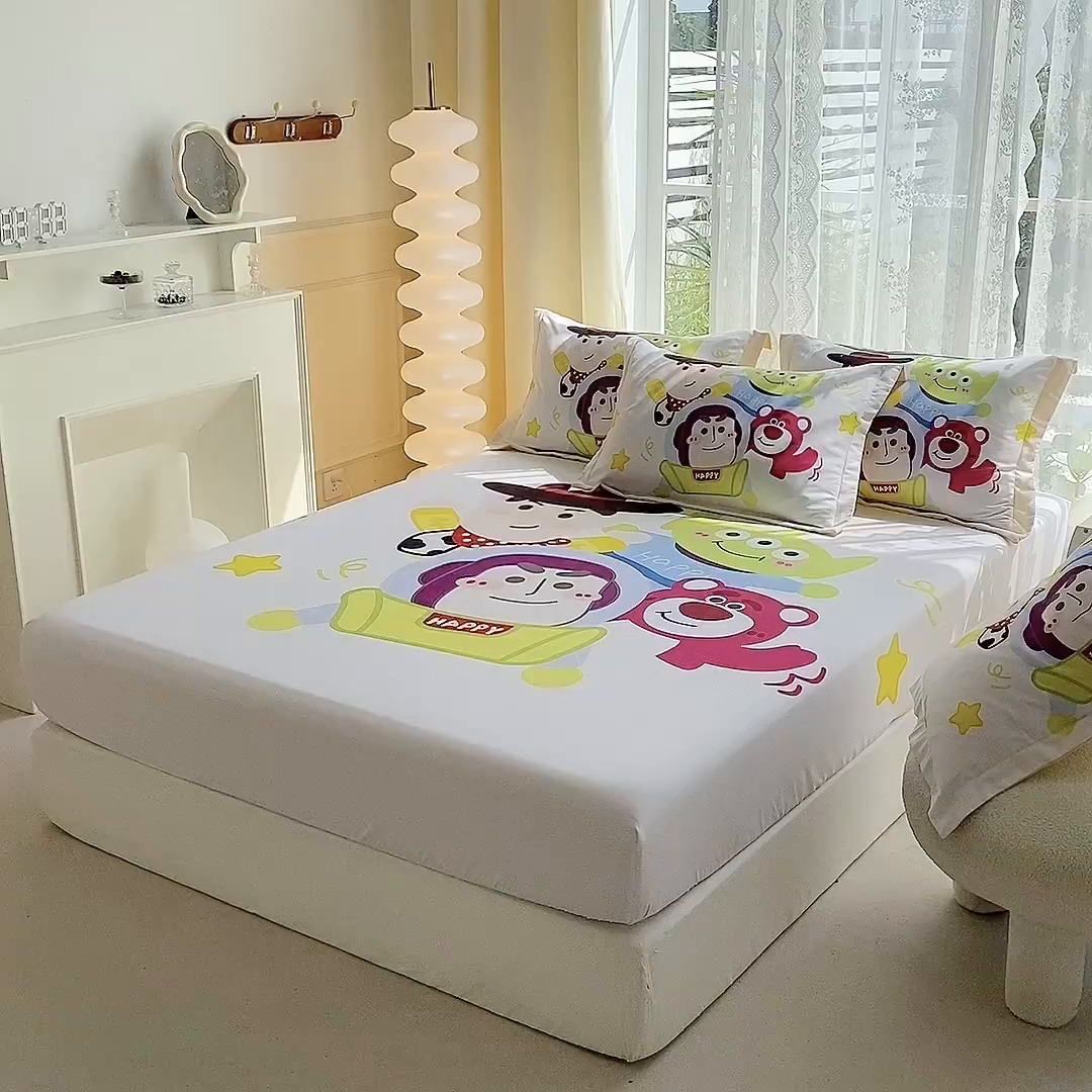 91家纺网 家纺一手货源 找家纺 一电 2024新款卡通床单床笠棕垫床套防尘罩席床垫保护套卡通儿童上下床床单床笠-第三批 草莓总动员