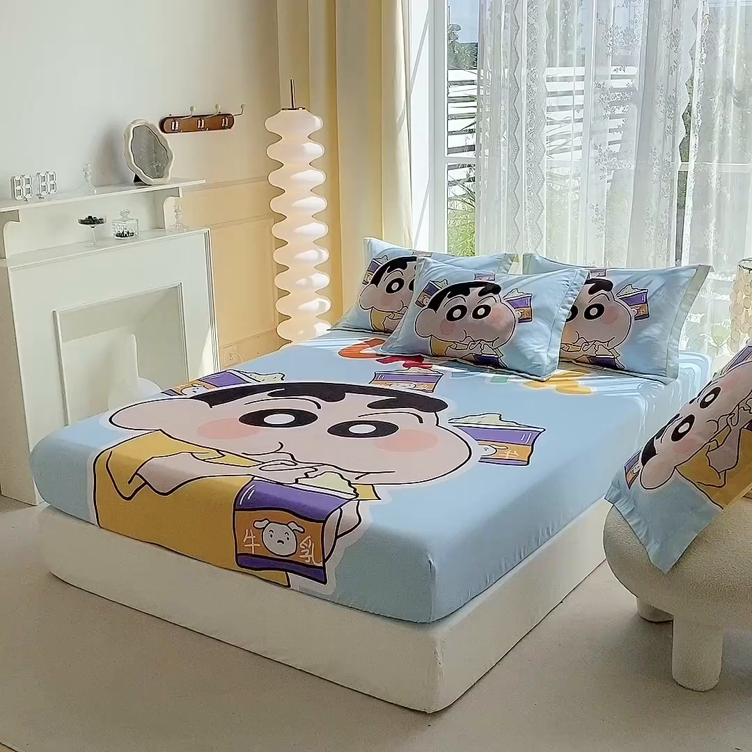 91家纺网 家纺一手货源 找家纺 一电 2024新款卡通床单床笠棕垫床套防尘罩席床垫保护套卡通儿童上下床床单床笠-第三批 奶茶小新