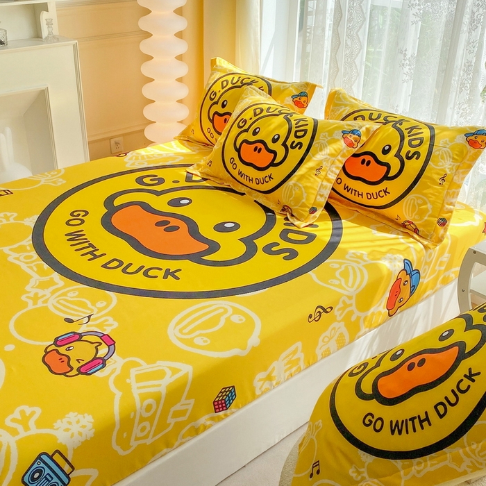 91家纺网 家纺一手货源 找家纺 一电 2024新款卡通床单床笠棕垫床套防尘罩席床垫保护套卡通儿童上下床床单床笠-第三批 黄小鸭