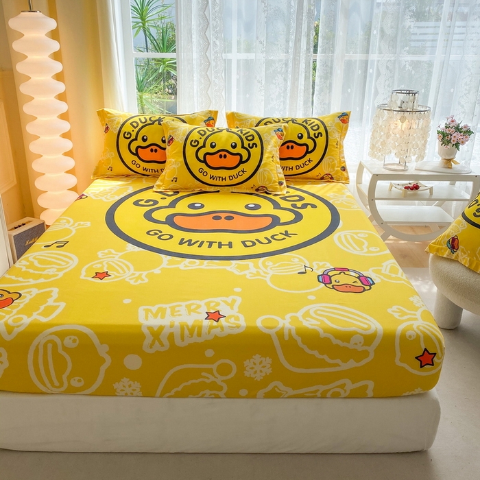 91家纺网 家纺一手货源 找家纺 一电 2024新款卡通床单床笠棕垫床套防尘罩席床垫保护套卡通儿童上下床床单床笠-第三批 黄小鸭