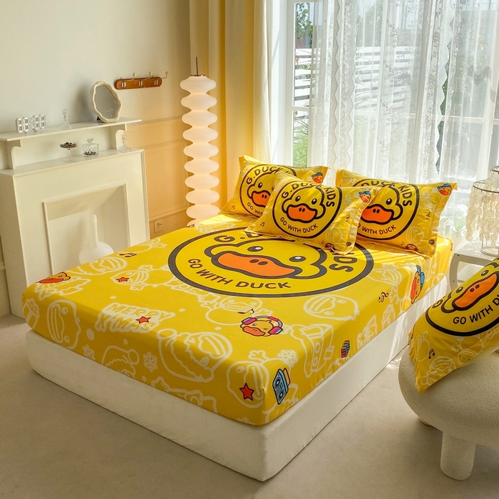 91家纺网 家纺一手货源 找家纺 一电 2024新款卡通床单床笠棕垫床套防尘罩席床垫保护套卡通儿童上下床床单床笠-第三批 黄小鸭