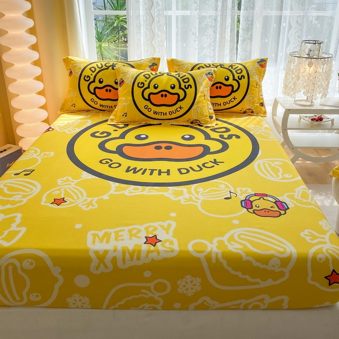 91家纺网 家纺一手货源 找家纺 一电 2024新款卡通床单床笠棕垫床套防尘罩席床垫保护套卡通儿童上下床床单床笠-第三批 黄小鸭