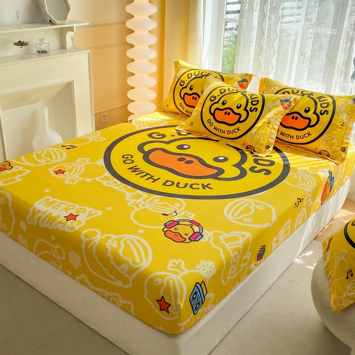 91家纺网 家纺一手货源 找家纺 一电 2024新款卡通床单床笠棕垫床套防尘罩席床垫保护套卡通儿童上下床床单床笠-第三批 黄小鸭