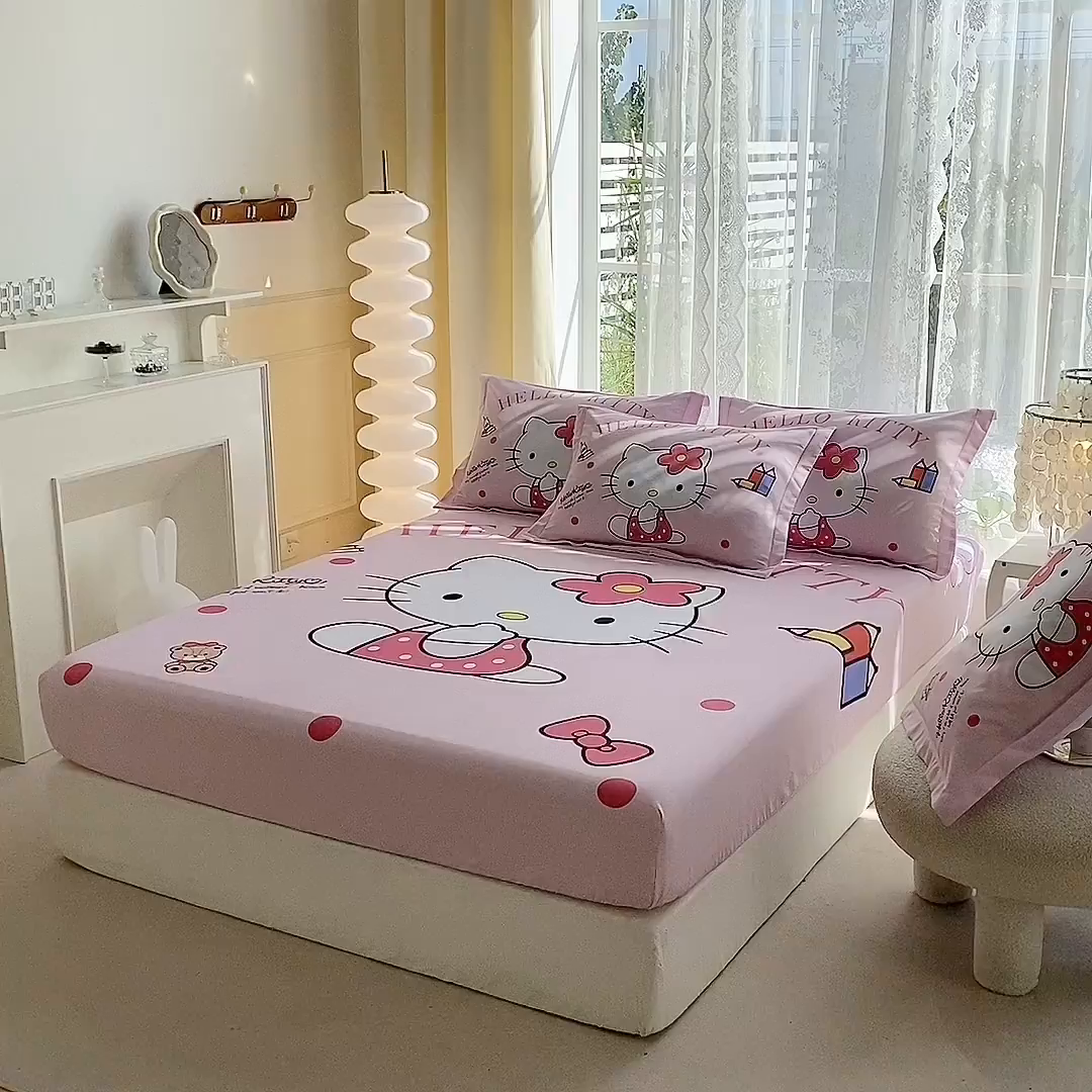 91家纺网 家纺一手货源 找家纺 一电 2024新款卡通床单床笠棕垫床套防尘罩席床垫保护套卡通儿童上下床床单床笠-第三批 萌萌KT