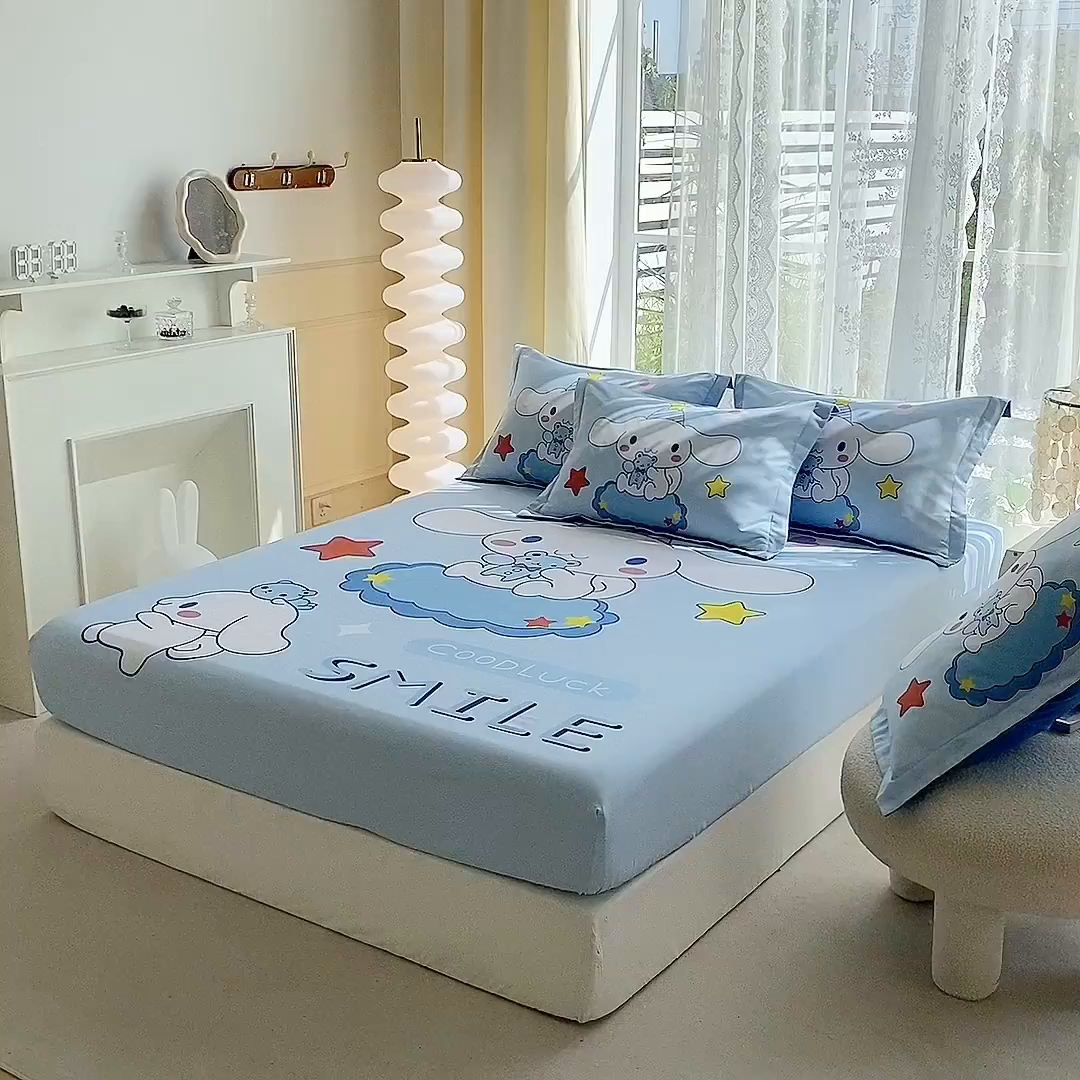 91家纺网 家纺一手货源 找家纺 一电 2024新款卡通床单床笠棕垫床套防尘罩席床垫保护套卡通儿童上下床床单床笠-第三批 小熊玉桂狗