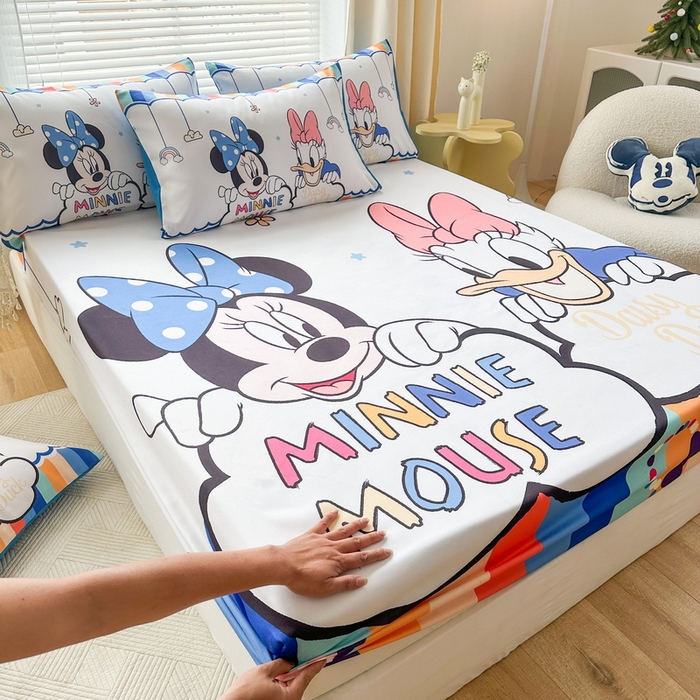 91家纺网 家纺一手货源 找家纺 一电 2025卡通床单床笠棕垫床套防尘罩席床垫保护套卡通儿童上下床床单床笠第四批 彩虹米妮