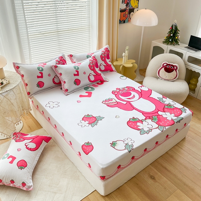 91家纺网 家纺一手货源 找家纺 一电 2025卡通床单床笠棕垫床套防尘罩席床垫保护套卡通儿童上下床床单床笠第四批 花边熊