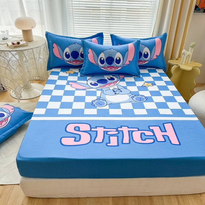 91家纺网 家纺一手货源 找家纺 一电 2025卡通床单床笠棕垫床套防尘罩席床垫保护套卡通儿童上下床床单床笠第四批 蓝格史迪仔