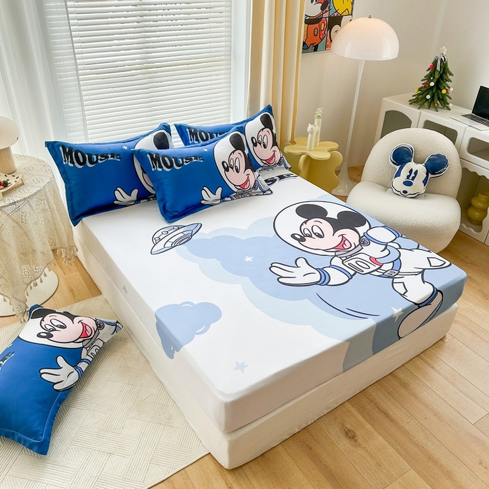 91家纺网 家纺一手货源 找家纺 一电 2025卡通床单床笠棕垫床套防尘罩席床垫保护套卡通儿童上下床床单床笠第四批 太空米奇