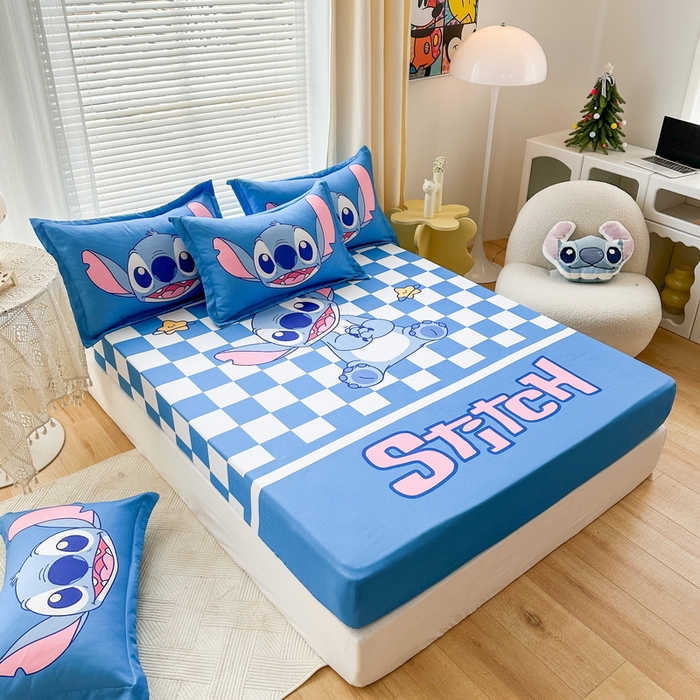 91家纺网 家纺一手货源 找家纺 一电 2025卡通床单床笠棕垫床套防尘罩席床垫保护套卡通儿童上下床床单床笠第四批 蓝格史迪仔