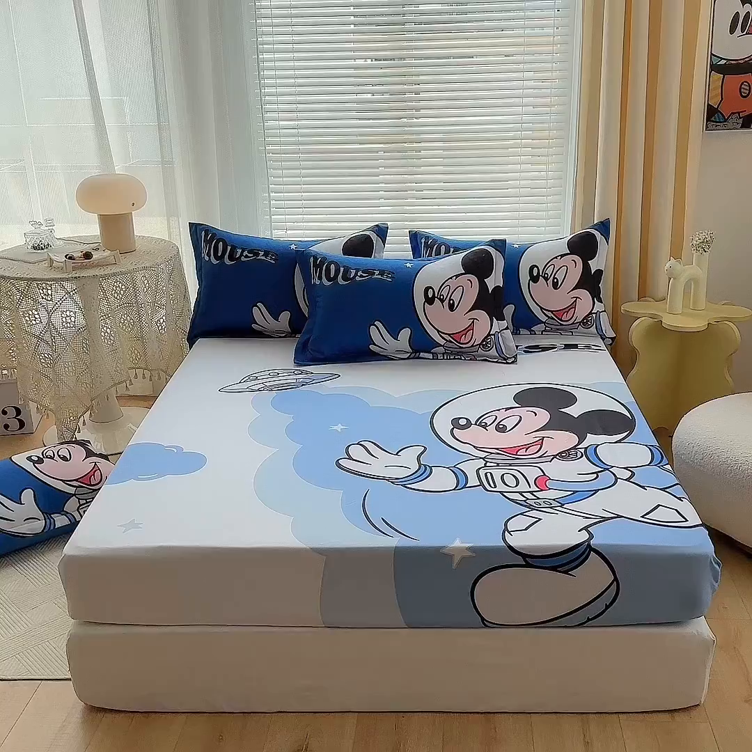 91家纺网 家纺一手货源 找家纺 一电 2025卡通床单床笠棕垫床套防尘罩席床垫保护套卡通儿童上下床床单床笠第四批 太空米奇