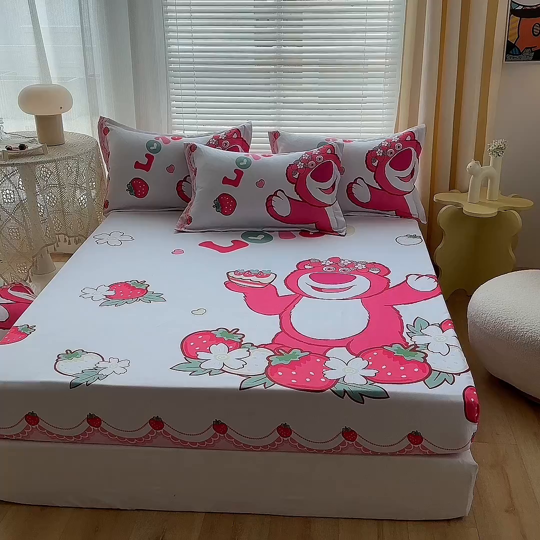 91家纺网 家纺一手货源 找家纺 一电 2025卡通床单床笠棕垫床套防尘罩席床垫保护套卡通儿童上下床床单床笠第四批 花边熊