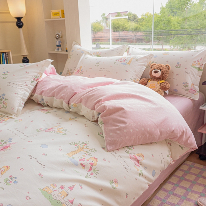 91家纺网 家纺一手货源 找家纺 鑫宇 2025新款全棉纯棉13372小清新印花四件套 爱丽丝