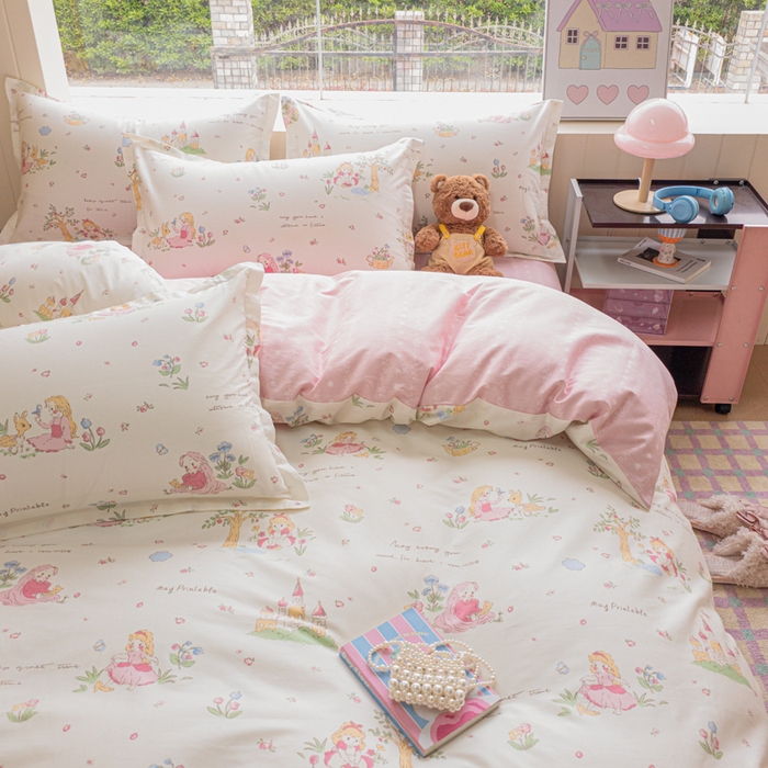 91家纺网 家纺一手货源 找家纺 鑫宇 2025新款全棉纯棉13372小清新印花四件套 爱丽丝