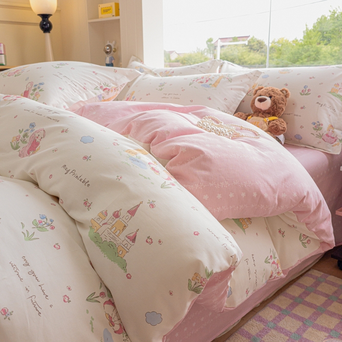 91家纺网 家纺一手货源 找家纺 鑫宇 2025新款全棉纯棉13372小清新印花四件套 爱丽丝