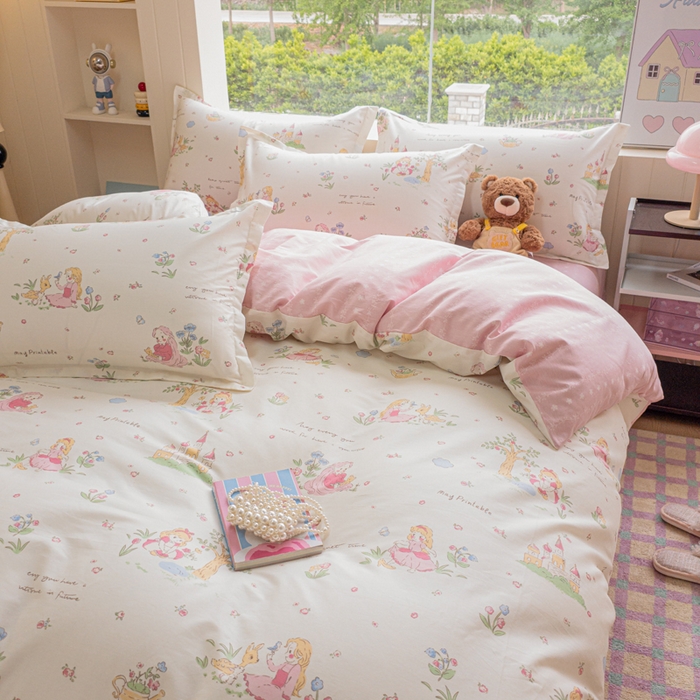 91家纺网 家纺一手货源 找家纺 鑫宇 2025新款全棉纯棉13372小清新印花四件套 爱丽丝