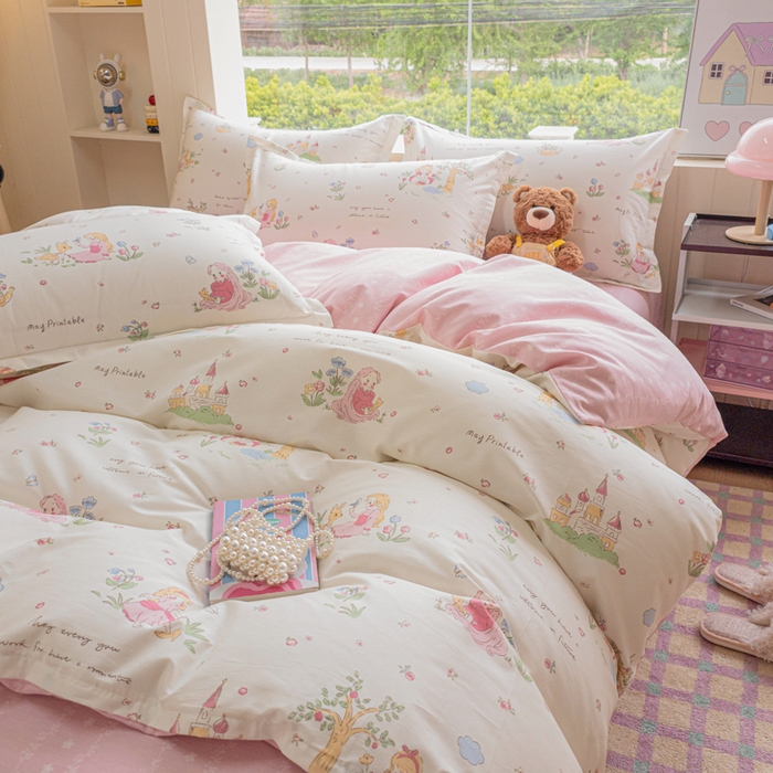 91家纺网 家纺一手货源 找家纺 鑫宇 2025新款全棉纯棉13372小清新印花四件套 爱丽丝