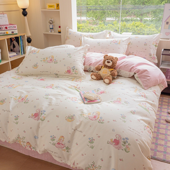 91家纺网 家纺一手货源 找家纺 鑫宇 2025新款全棉纯棉13372小清新印花四件套 爱丽丝