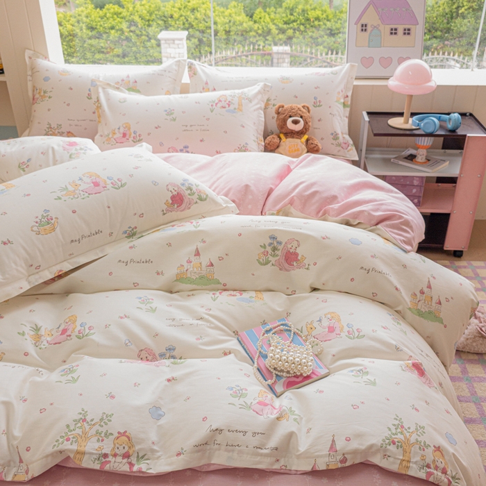 91家纺网 家纺一手货源 找家纺 鑫宇 2025新款全棉纯棉13372小清新印花四件套 爱丽丝