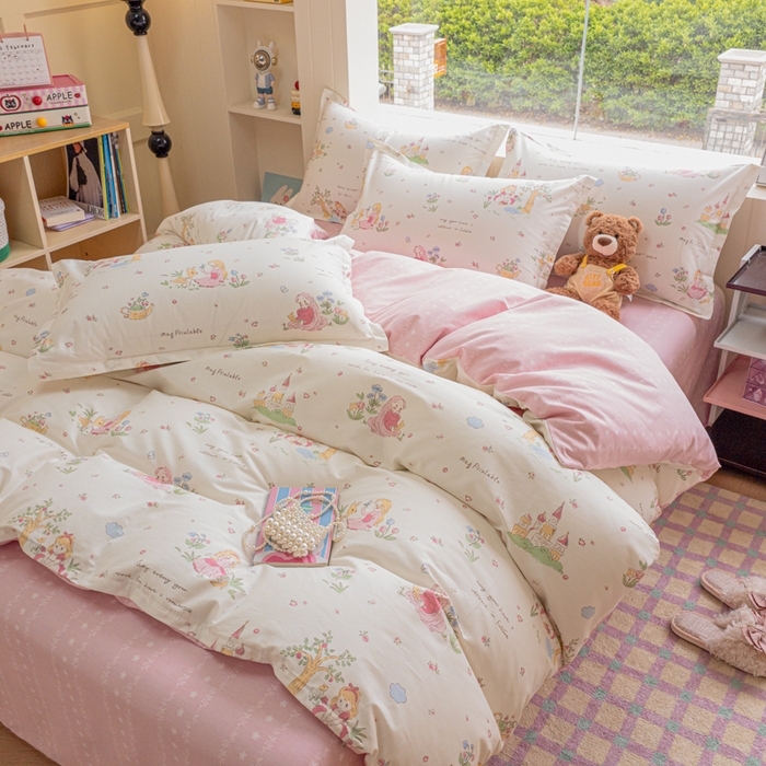 91家纺网 家纺一手货源 找家纺 鑫宇 2025新款全棉纯棉13372小清新印花四件套 爱丽丝